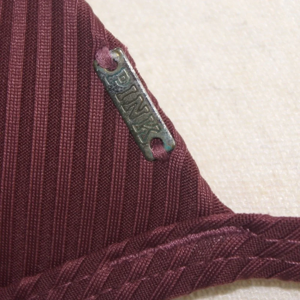 Pink Victoria's Secret Burgundy Ribbed Halter Triangle Bikini Top Size M Maroon